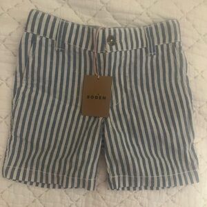 Mini Boden blue white stripe toddler shorts